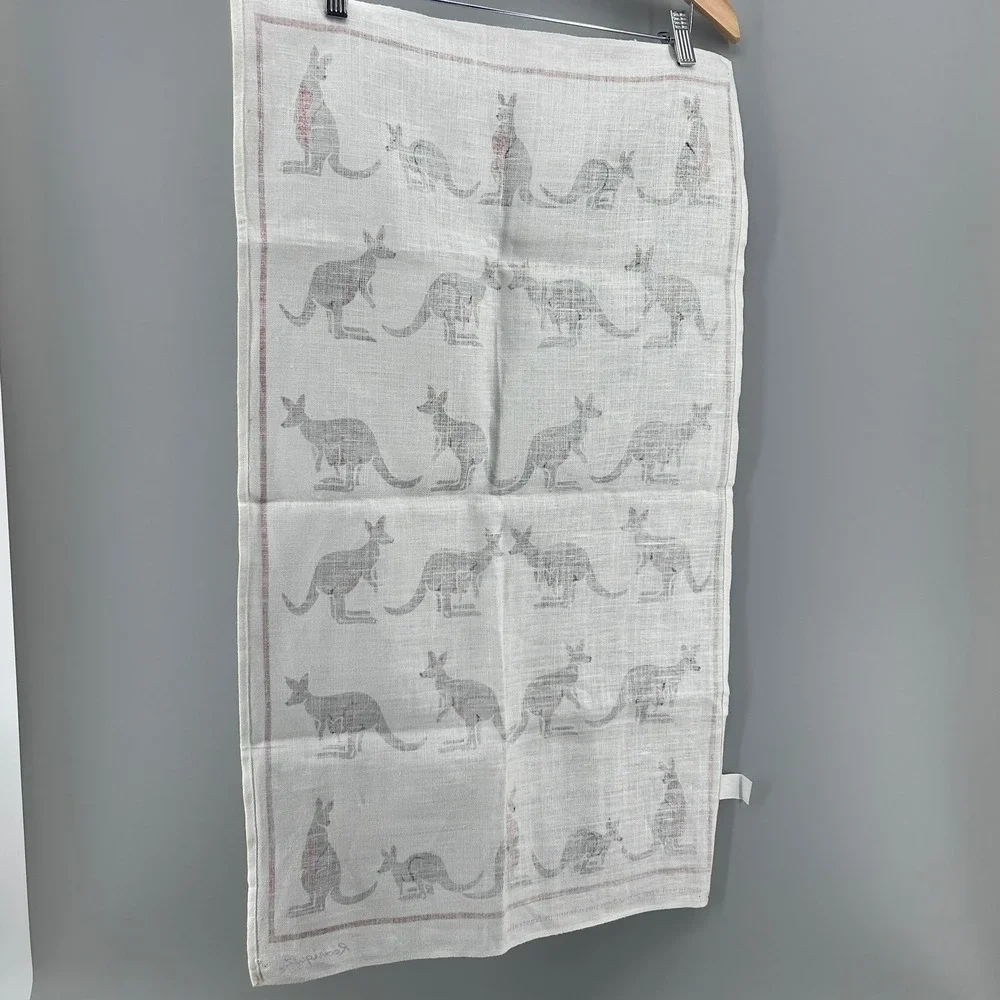 Rodriquez Pure Linen Kangaroo Tea Towel Australian Tourist Souvenir White Gray